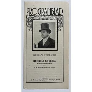 RARE Swedish 1919 Douglas Fairbanks Program from 1915 Double Trouble, Hollywood